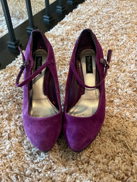 Bakers Shoes - Bakers Purple Suede Mary Jane Heels with Ankle Strap